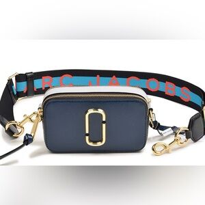 Marc Jacobs Navy and White Snapshot Crossbody Bag with Logo Strap